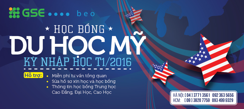 Cơ hội học bổng du học Mỹ kỳ tháng 1/2016