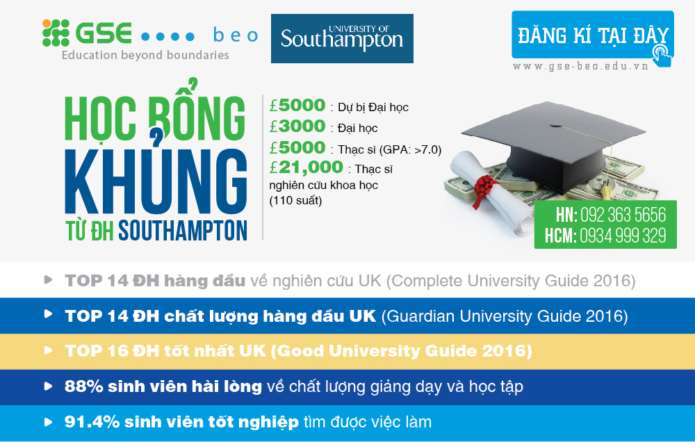 SOUTHAMPTON – ĐH DANH TIẾNG ANH QUỐC VỚI HỌC BỔNG CAO